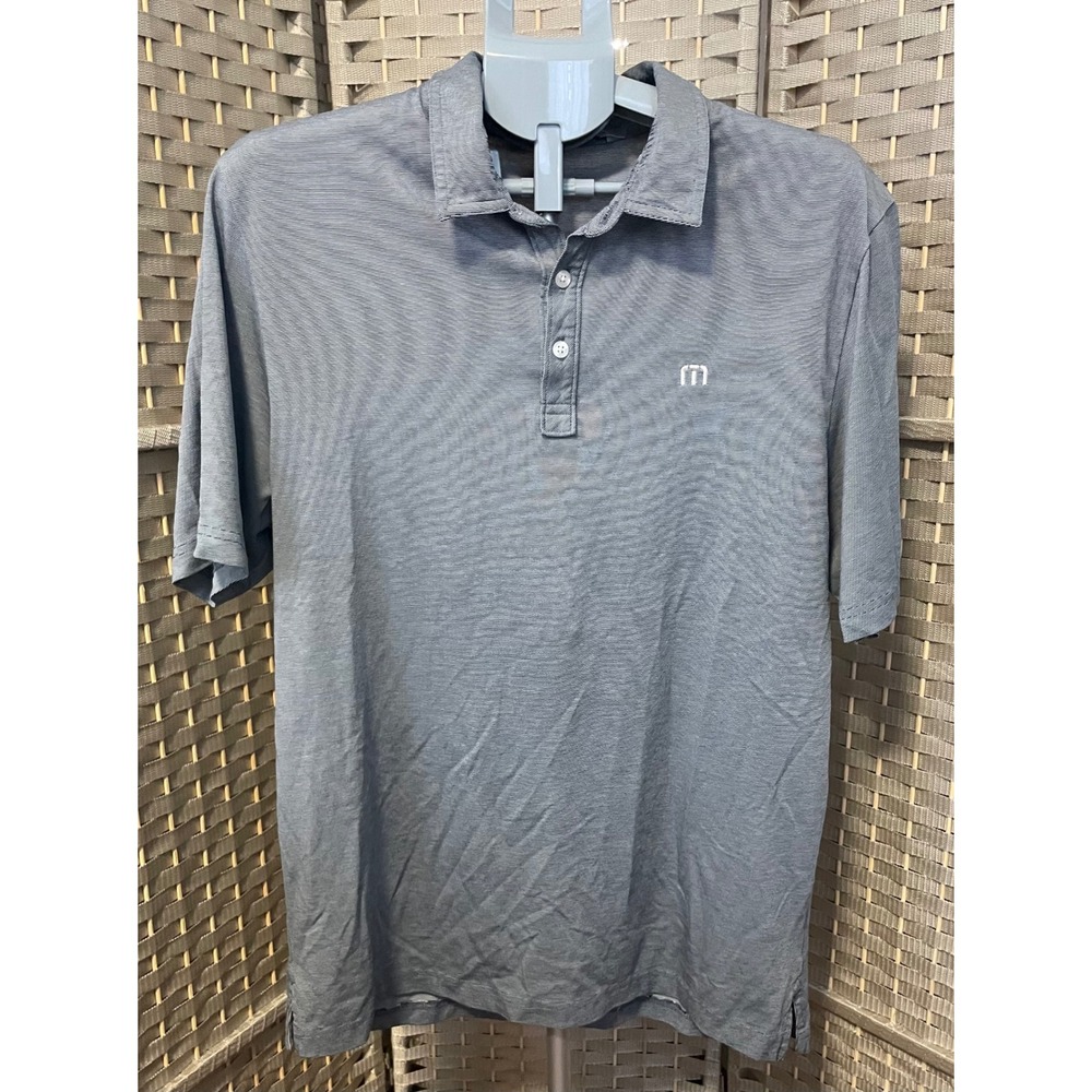 TravisMathew Mens Polo Shirt Large Grey Micro Stripe Pima Cotton Blend Golf Top